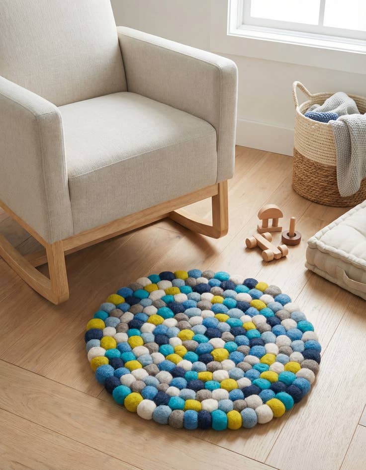 Detail image of 2' x 2' Felt Ball Wool Round Rug