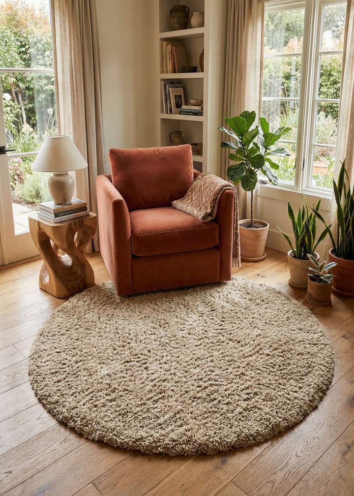 6' 1 x 6' 1 Hand Woven Haka Deluxe Shag Round Rug