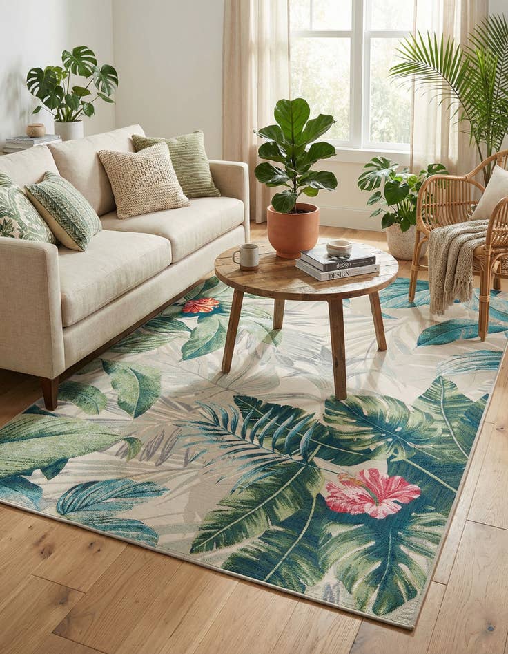 Detail image of 5' 3 x 8' Washable Botanical Indoor / Outdoor Rug