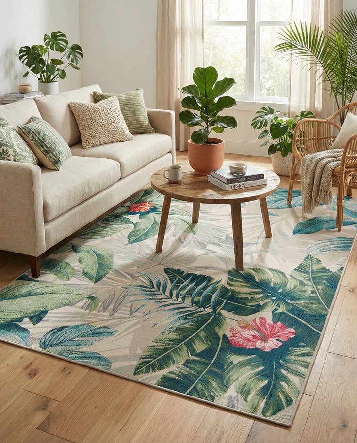 Detail image of 5' 3 x 8' Easy-Clean Botanical Indoor / Outdoor Rug