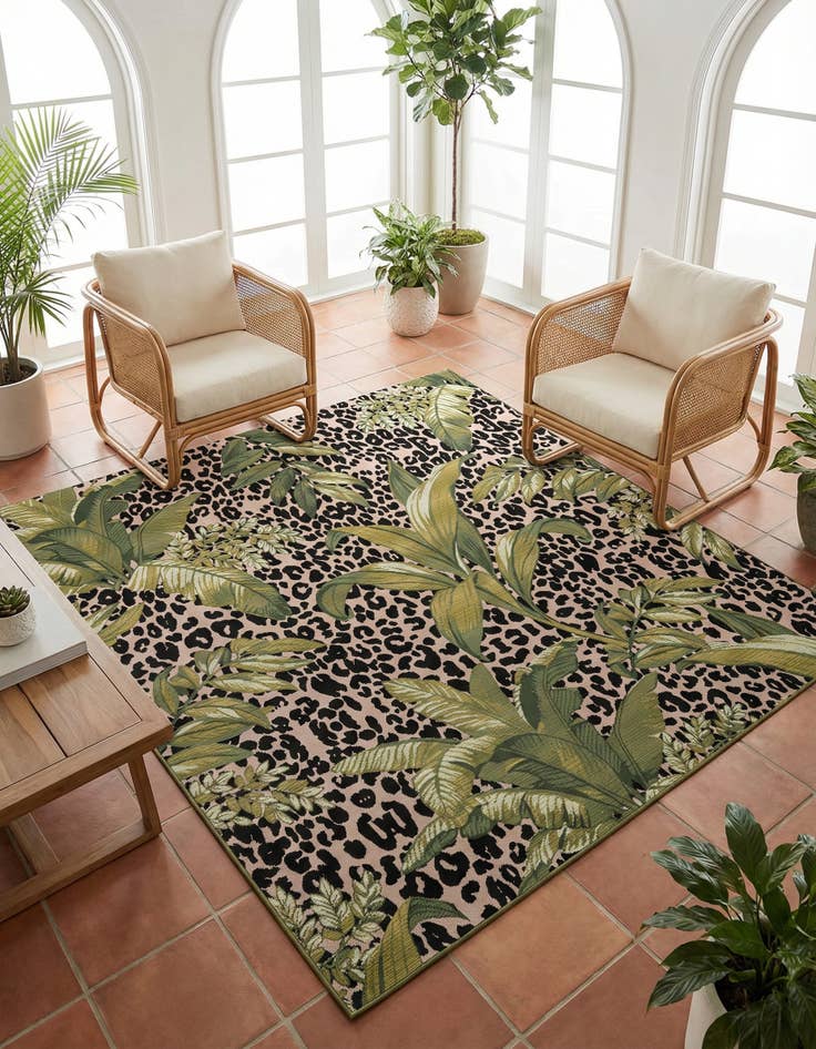 Detail image of 7' 10 x 7' 10 Washable Botanical Indoor / Outdoor Square Rug