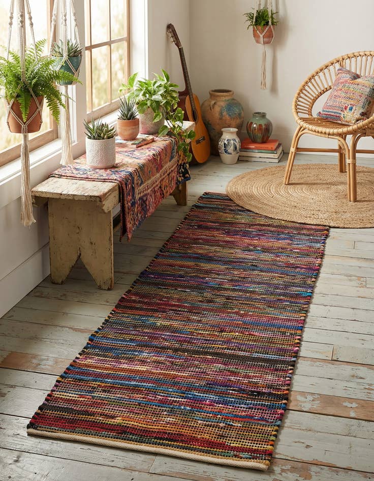 Detail image of 2' x 6' 1  Hand Woven Chindi Cotton Runner Rug