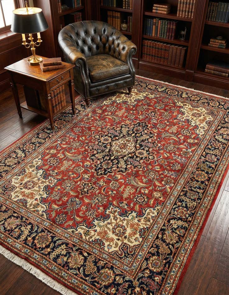 Detail image of 4' 8 x 6' 9 Hand Knotted Qom Persian Rug