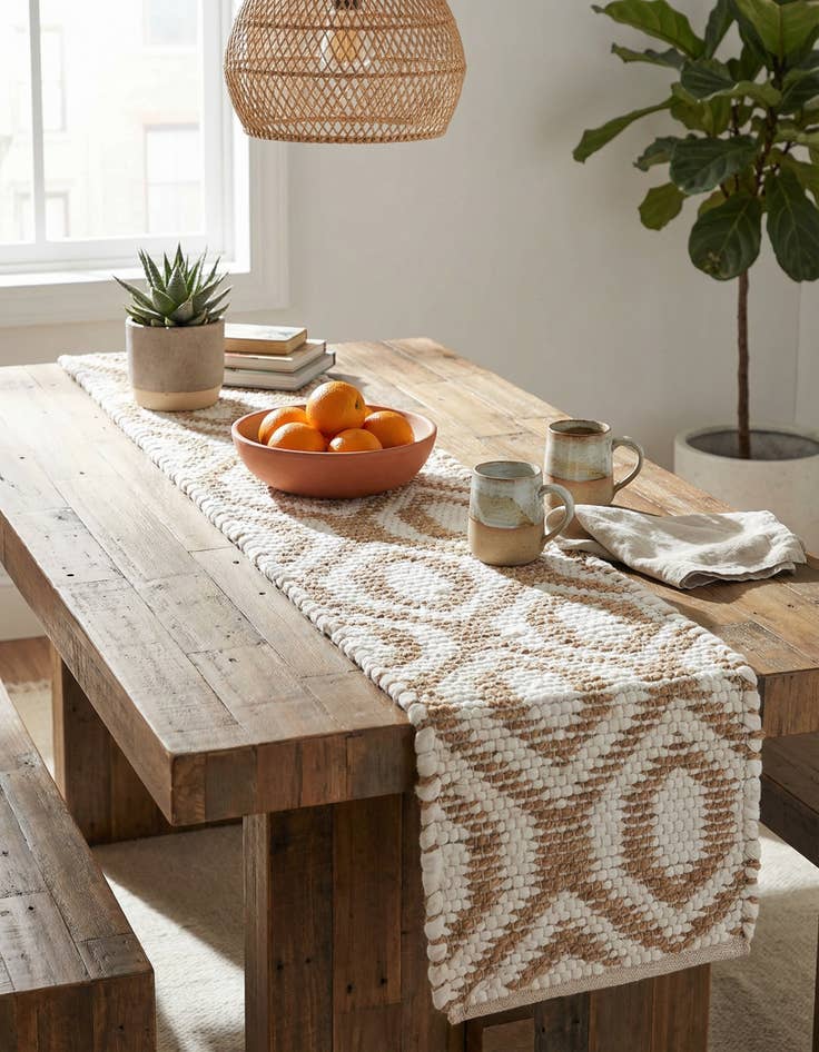 Detail image of 1' 2 x 6' 1  Hand Woven Chindi Jute Table Runner Rug