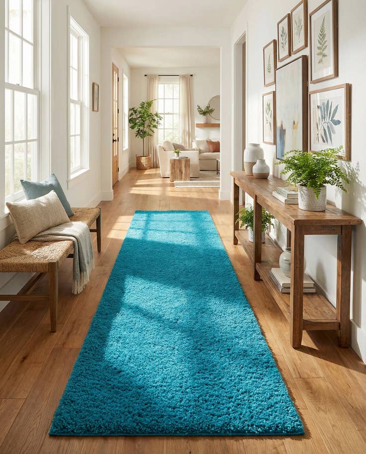 Detail image of 2' 7 x 16' 5 Solid Shag Runner Rug