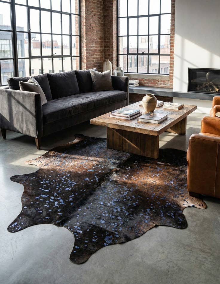 Detail image of 6' 2 x 6' 10 Cowhide Leather Rug