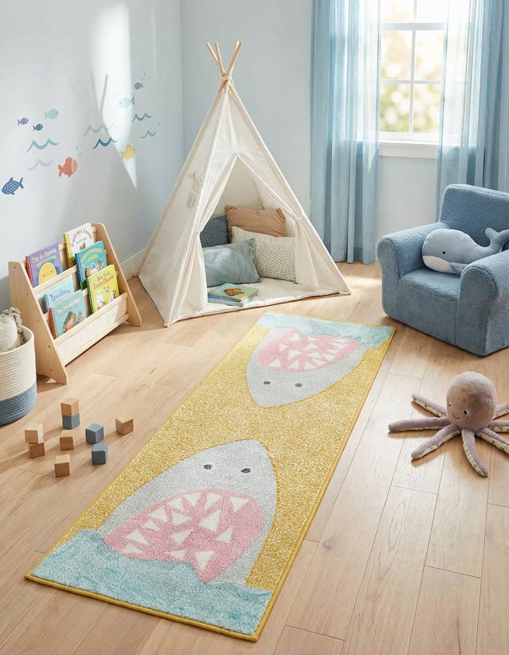 Detail image of 2' 2 x 6' 1 Shark Whimsy Kids Runner Rug