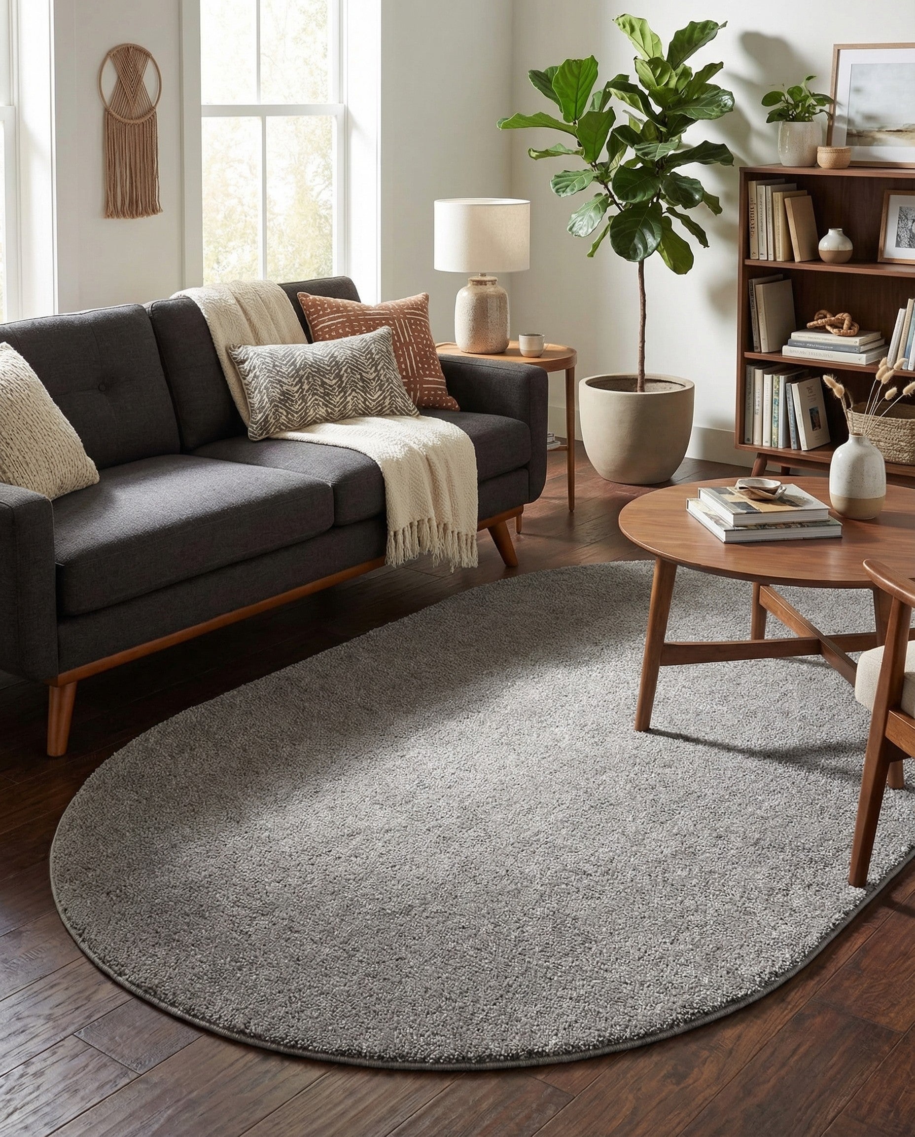 5' x 8' Solid Frieze Oval Rug
