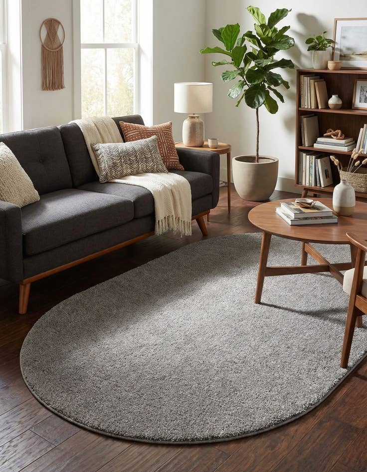 Detail image of 5' x 8' Solid Frieze Oval Rug