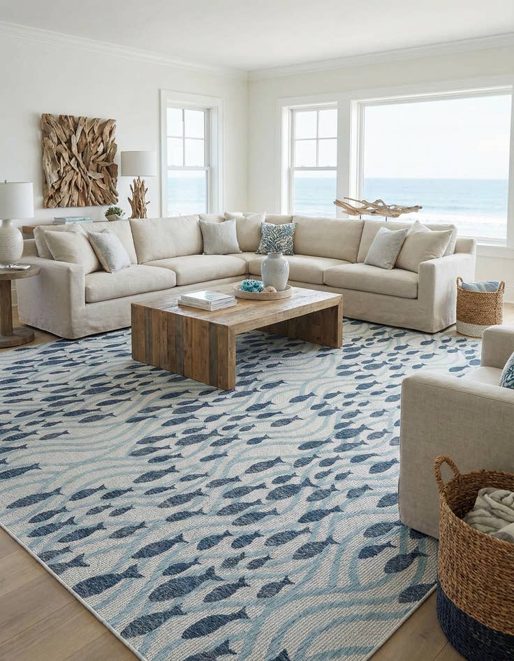 Detail image of 13' x 13'  Washable Coastal Indoor / Outdoor Square Rug