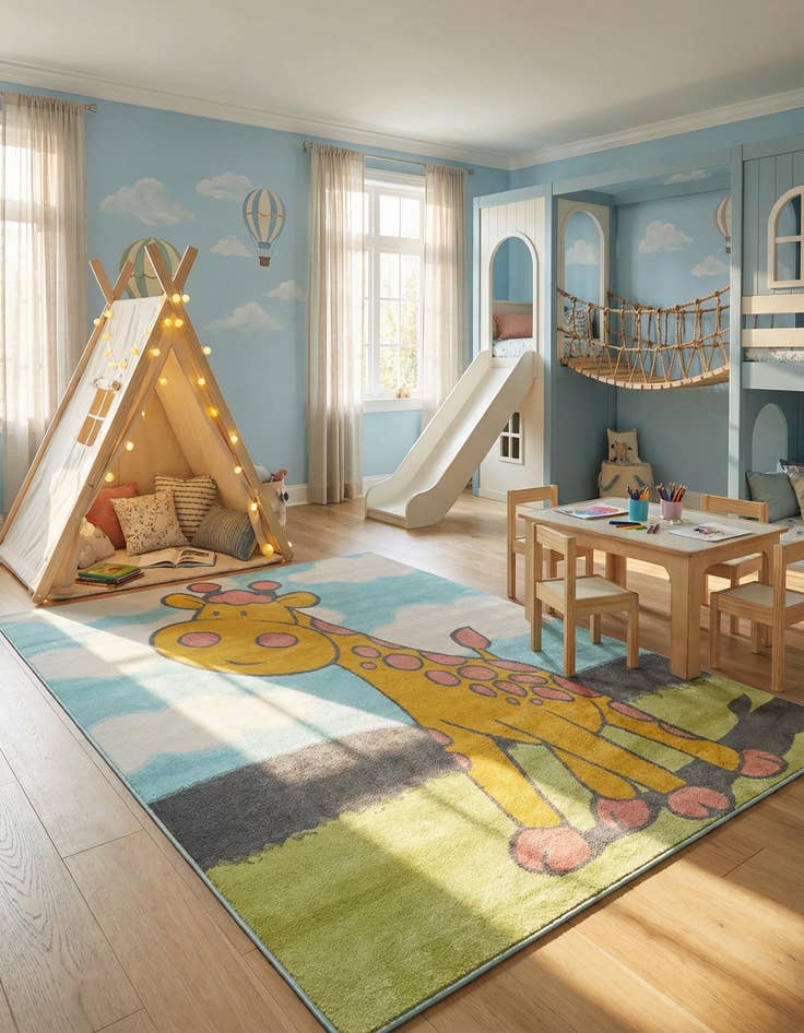 Detail image of 7' 10 x 10' Giraffe Whimsy Kids Rug
