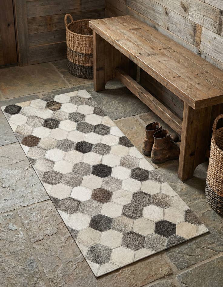 Detail image of 1' 2 x 3' 1 Cowhide Leather Runner Rug