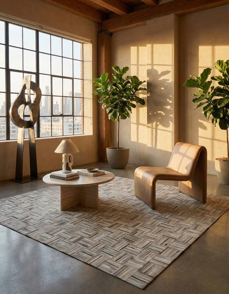 Detail image of 7' 10 x 7' 10 Cowhide Leather Square Rug