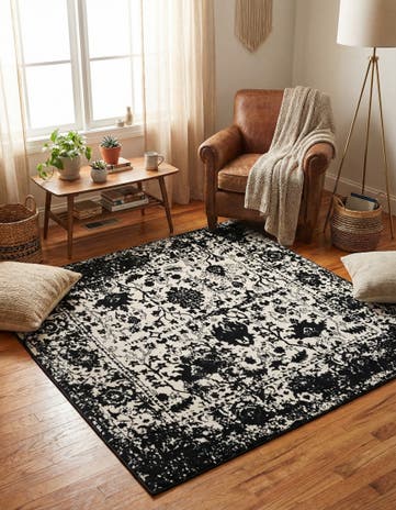 Black and White Oregon Square Rug