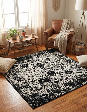 Black and White Oregon Square Rug