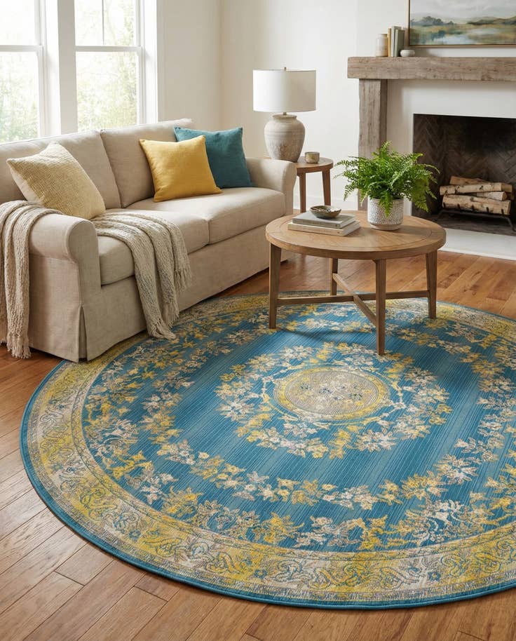 Detail image of 7' 10 x 7' 10 Easy-Clean Traditional Indoor / Outdoor Round Rug