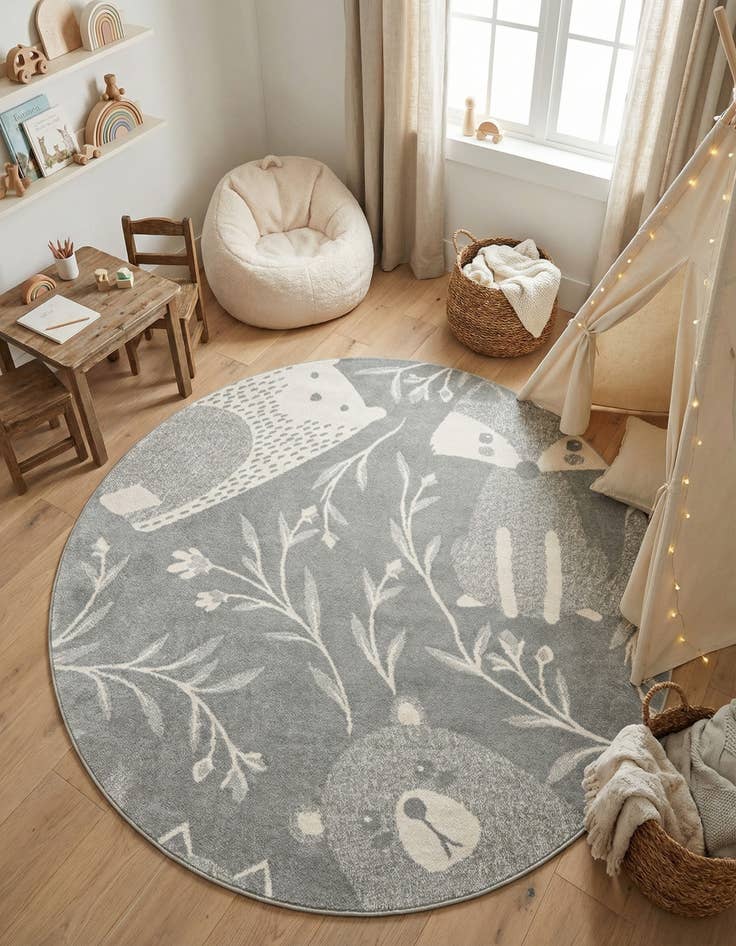 Detail image of 7' 10 x 7' 10 Animals Whimsy Kids Round Rug