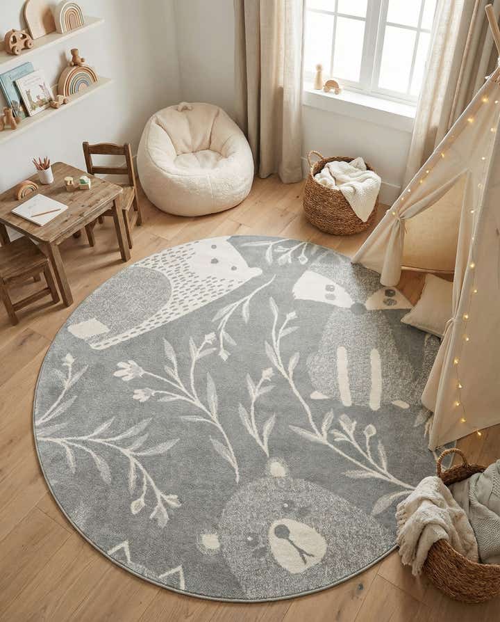 7' 10 x 7' 10 Animals Whimsy Kids Round Rug