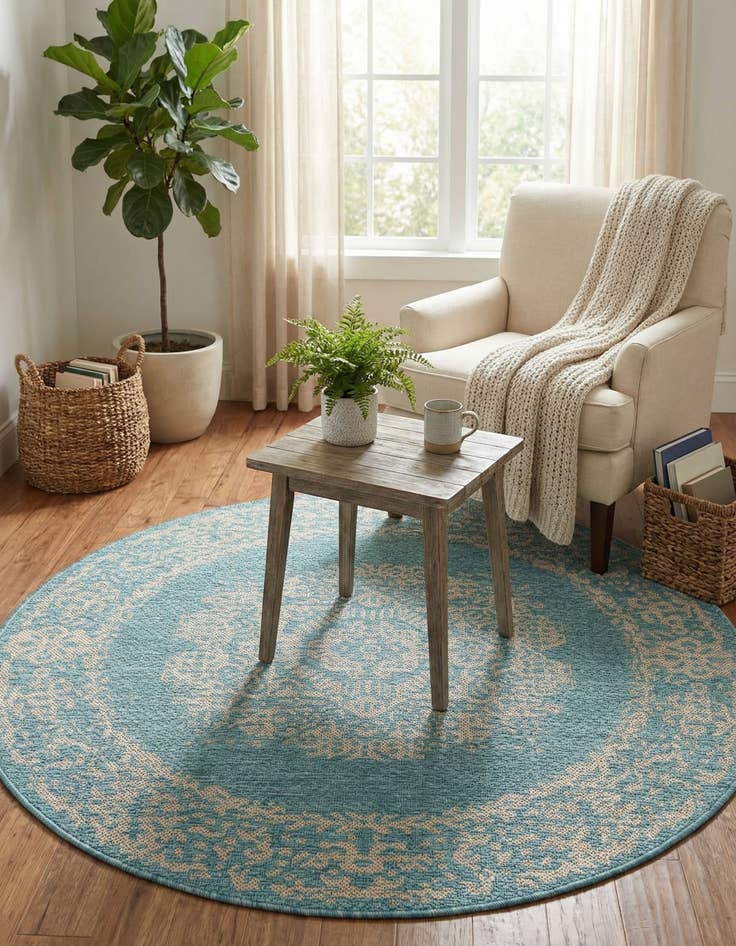 Detail image of 4' x 4' Washable Traditional Indoor / Outdoor Round Rug