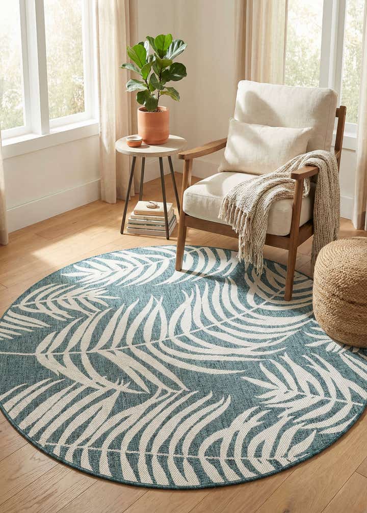 6' x 6' Easy-Clean Botanical Indoor / Outdoor Round Rug