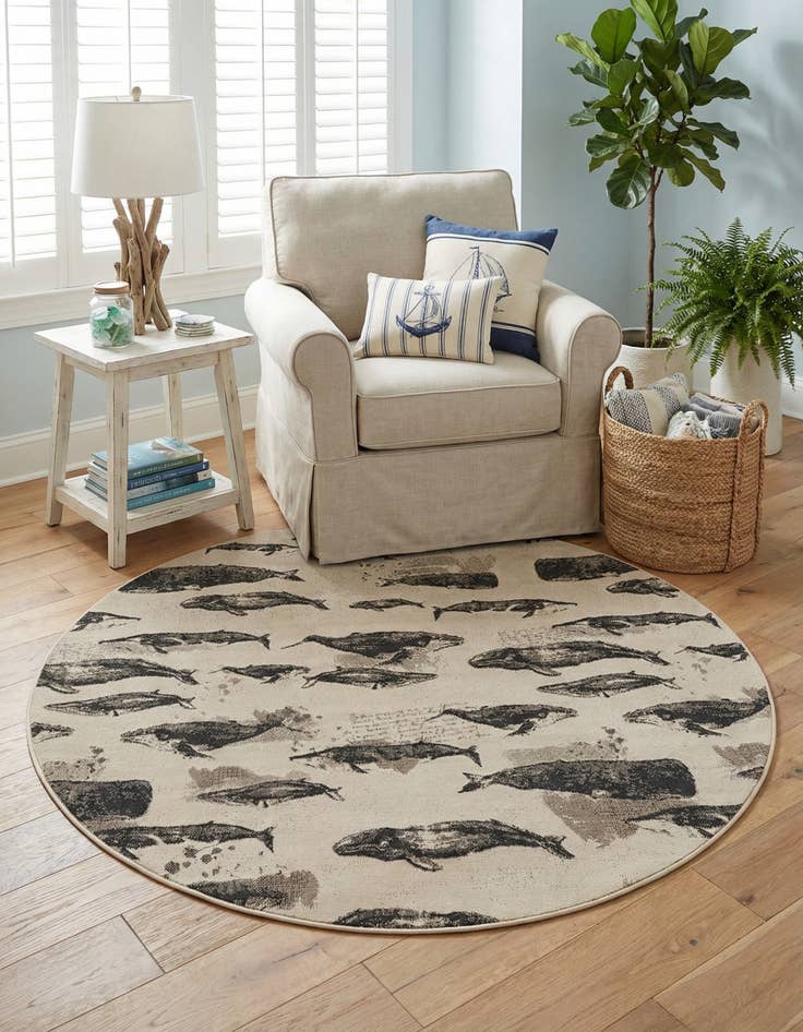 Detail image of 6' x 6' Easy-Clean Coastal Indoor / Outdoor Round Rug