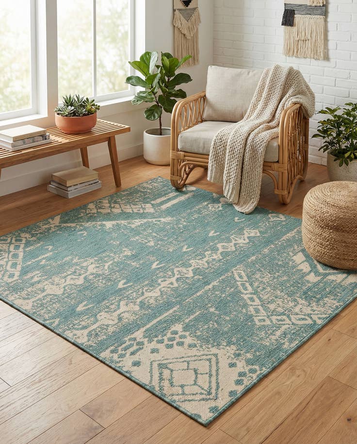 Detail image of 5' 3 x 5' 3 Easy-Clean Bohemian Indoor / Outdoor Square Rug