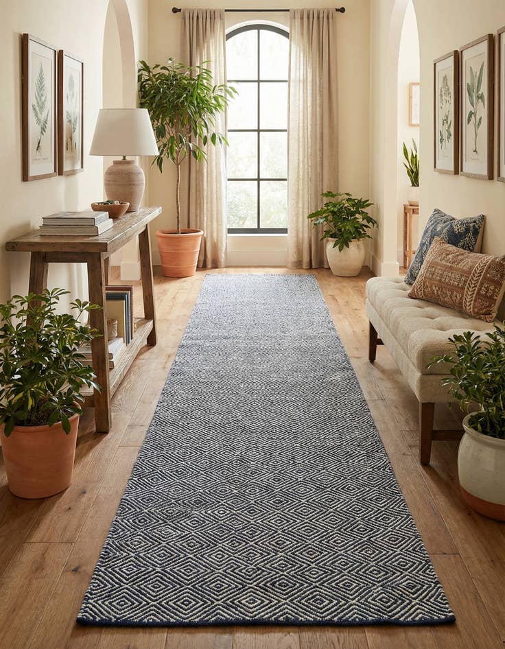 Detail image of 2' 7 x 14' 1  Hand Woven Geo Trellis Flatweave Runner Rug