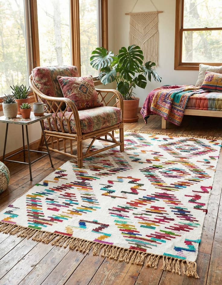 Detail image of 5' 1 x 8' Hand Woven Chindi Trellis Rug