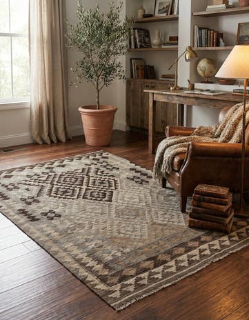 4' 1 x 6' 1 Hand Woven Kilim Maymana Wool Rug