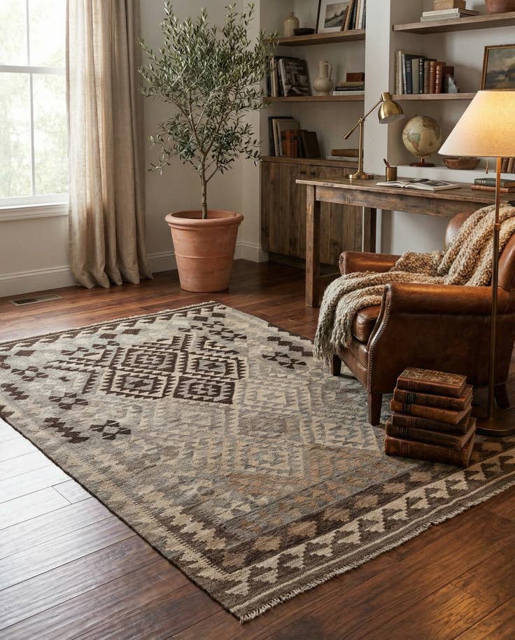 Detail image of 4' 1 x 6' 1 Hand Woven Kilim Maymana Wool Rug