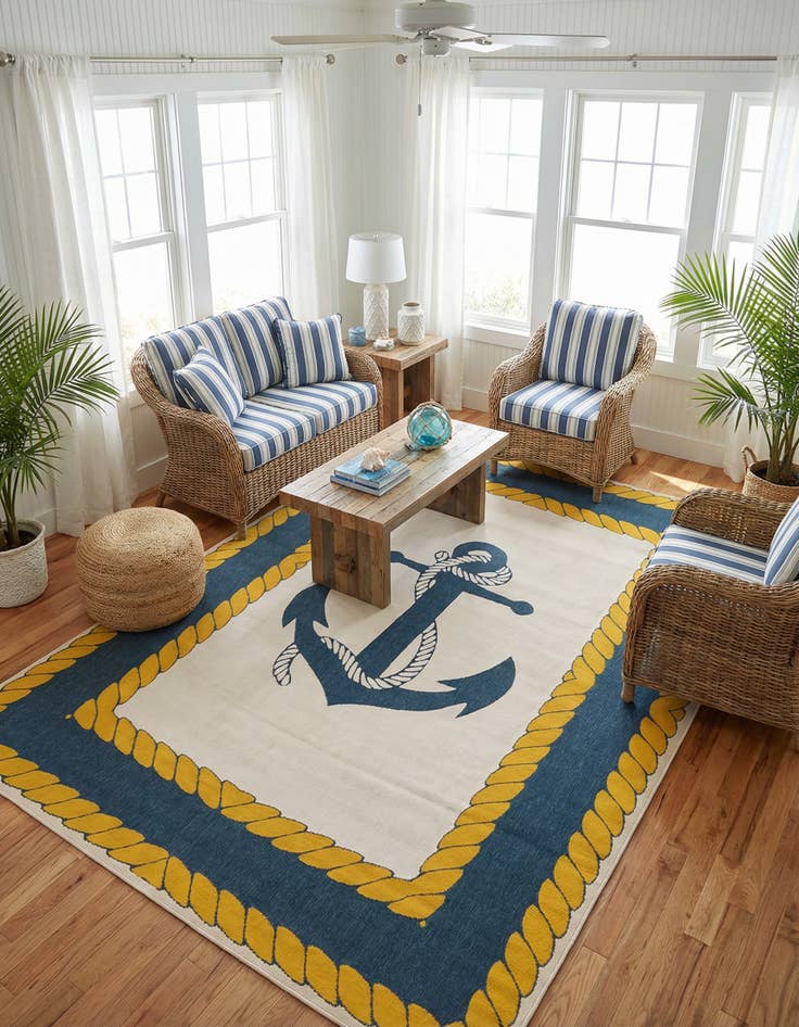 Detail image of 9' x 12'  Washable Coastal Indoor / Outdoor Rug