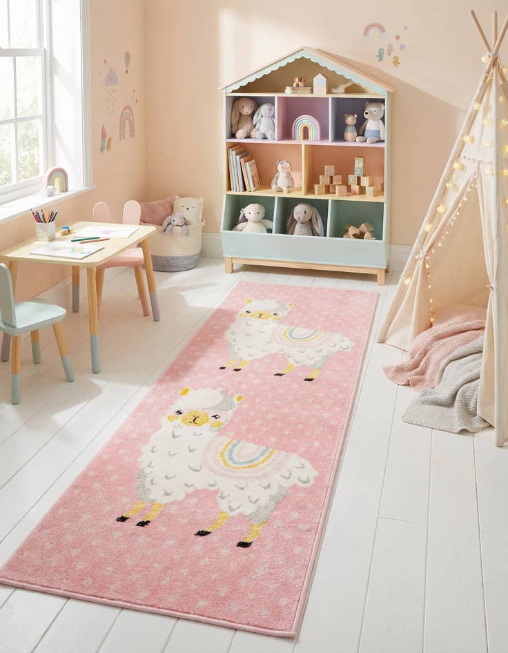 Detail image of  2' 2 x 6' Llama Whimsy Kids Runner Rug