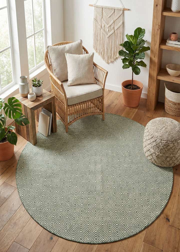 6' 1 x 6' 1 Hand Woven Geo Trellis Flatweave Round Rug