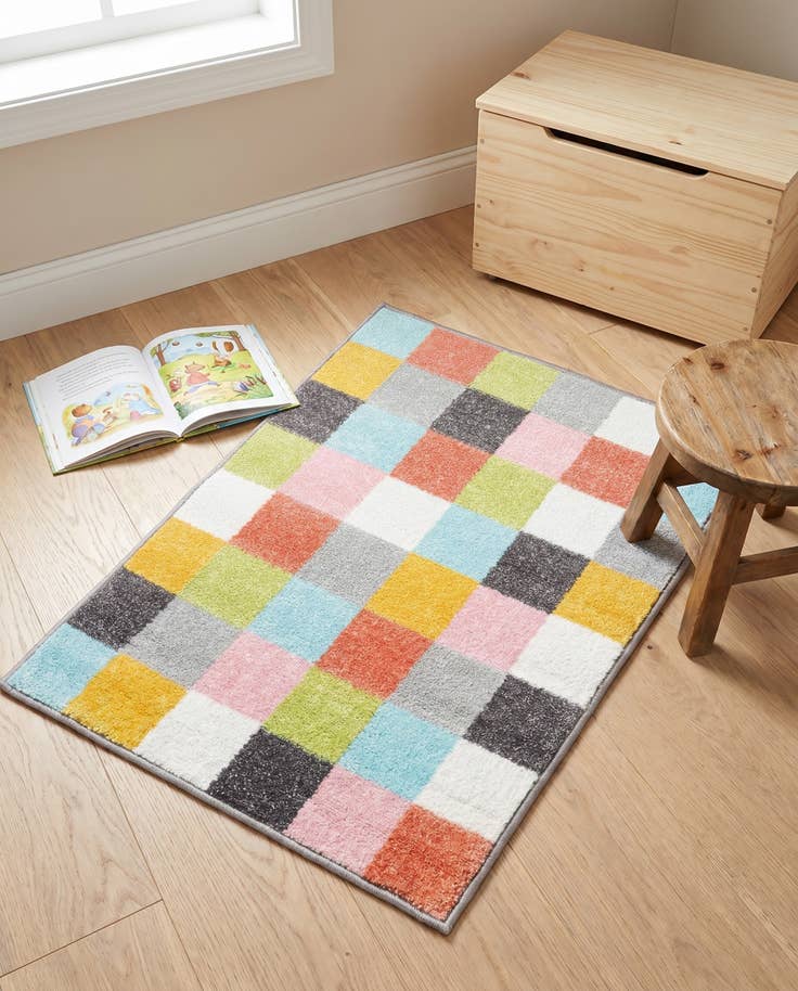 Detail image of 2' 2 x 2' 11 Checkered Whimsy Kids Rug