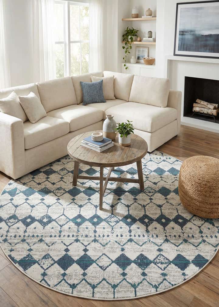 7' x 7' Easy-Clean Trellis Indoor / Outdoor Round Rug