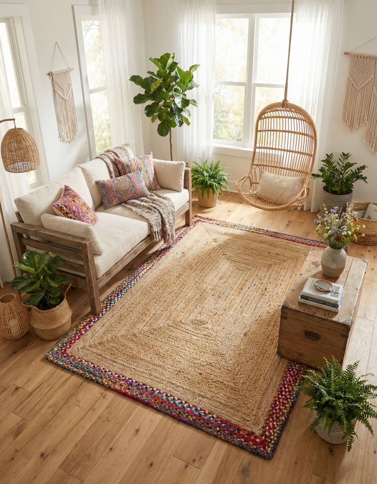 Detail image of 5' 1 x 8' Handmade Braided Jute Rug