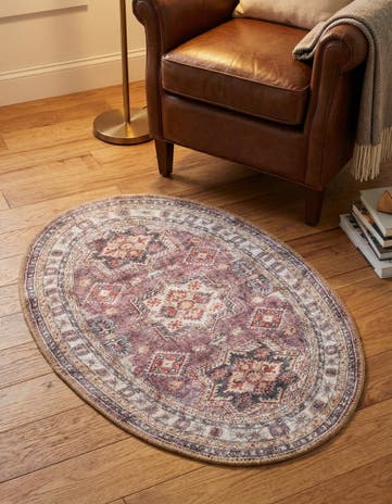 Antique Rose Pink Washable Timeless Oval Rug