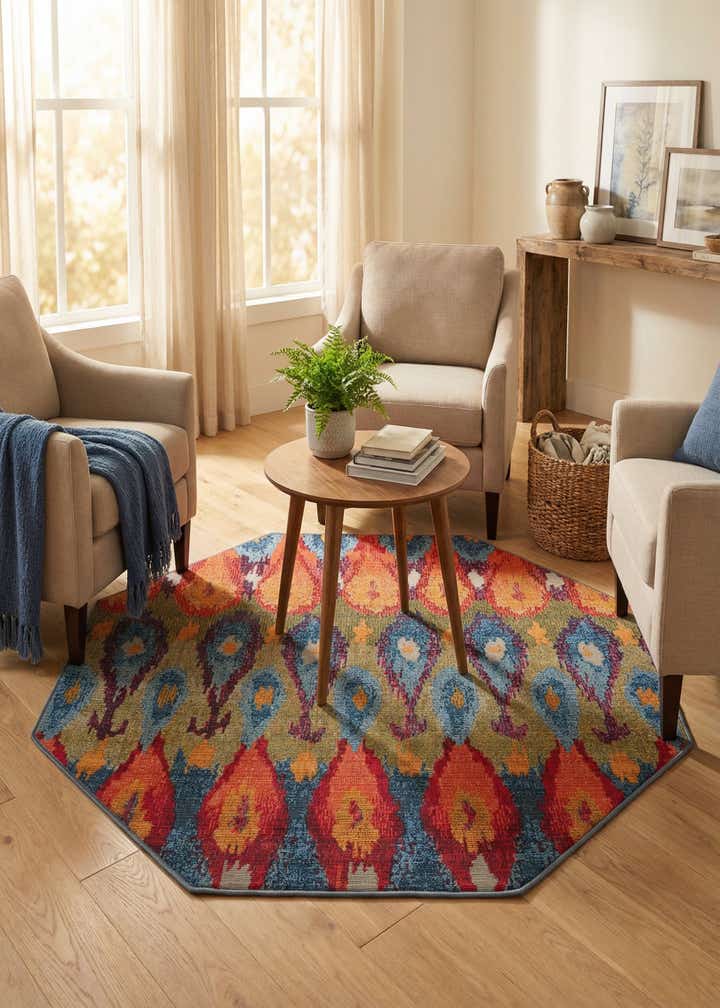 4' x 4' Easy-Clean Modern Indoor / Outdoor Octagon Rug