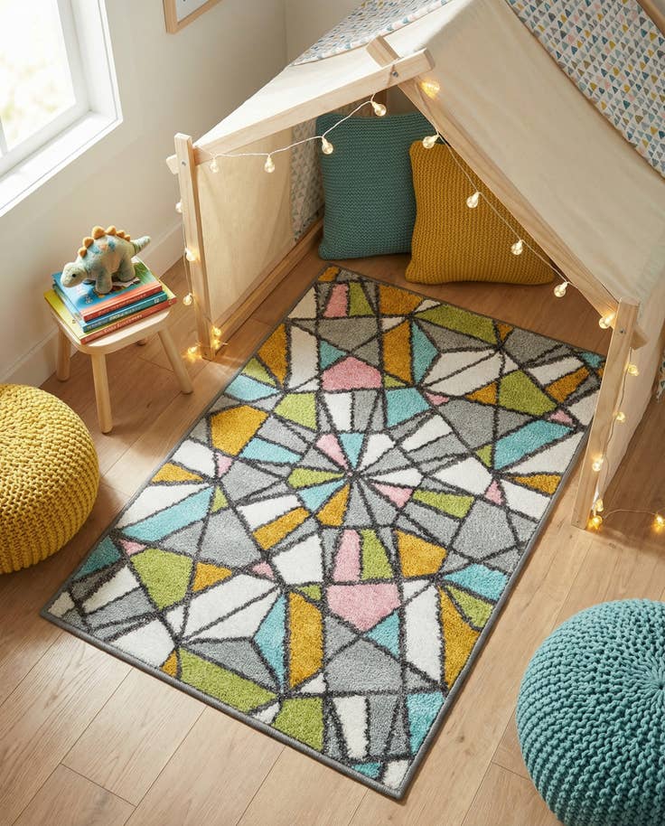 Detail image of 2' 2 x 3' 1 Stained Glass Whimsy Kids Rug