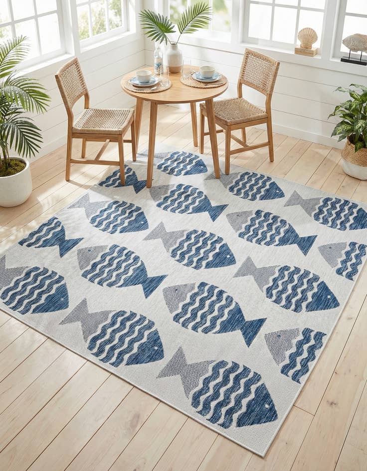Detail image of  6' x 6'  Washable Coastal Indoor / Outdoor Square Rug