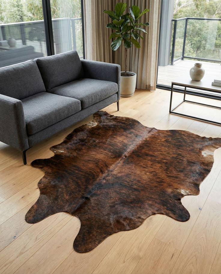 Detail image of 5' 1 x 5' 9 Cowhide Leather Square Rug