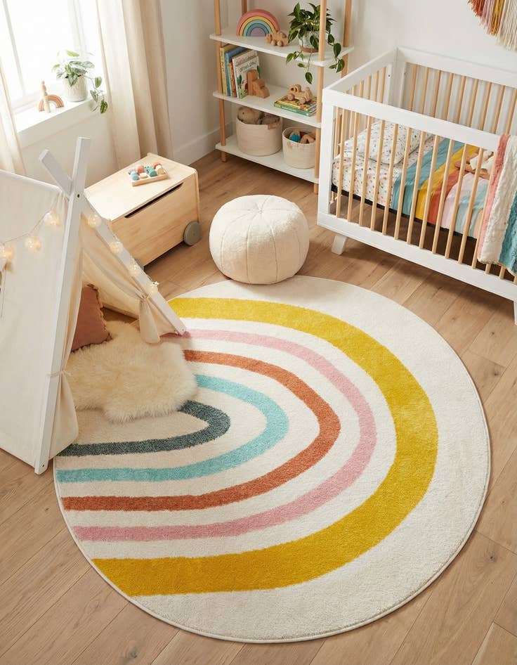 Detail image of 5' 3 x 5' 3 Rainbow Whimsy Kids Round Rug
