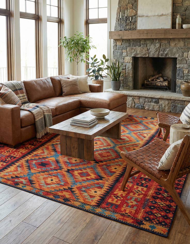 Detail image of 12' x 12' Easy-Clean Tribal Indoor / Outdoor Square Rug