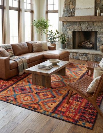 12' x 12' Easy-Clean Tribal Indoor / Outdoor Square Rug