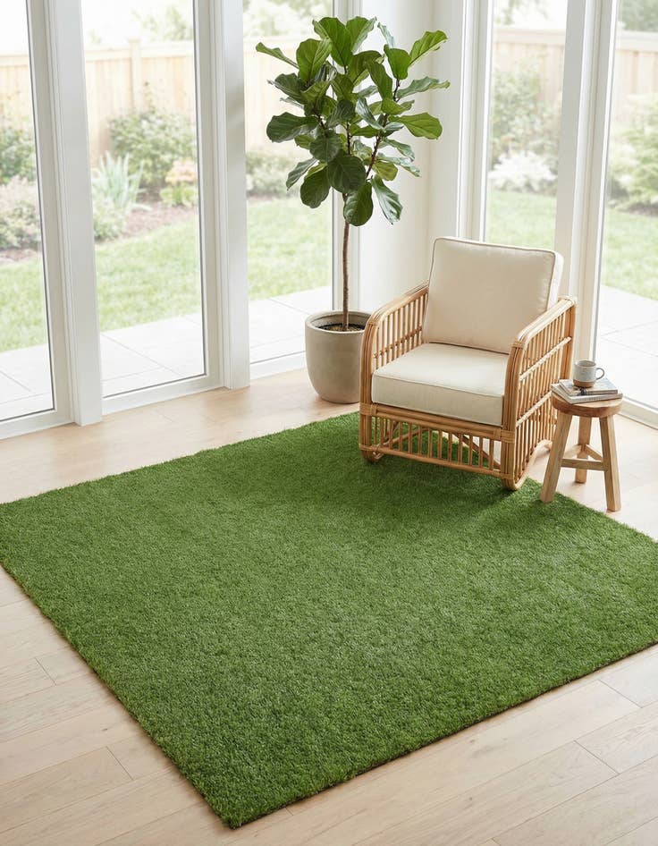 Detail image of 7' 10 x 7' 10  Washable Grass Indoor / Outdoor Square Rug