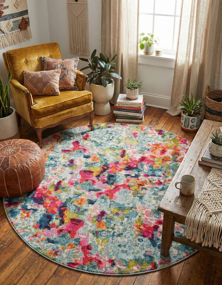 Detail image of 6' x 6' Washable Theia Round Rug