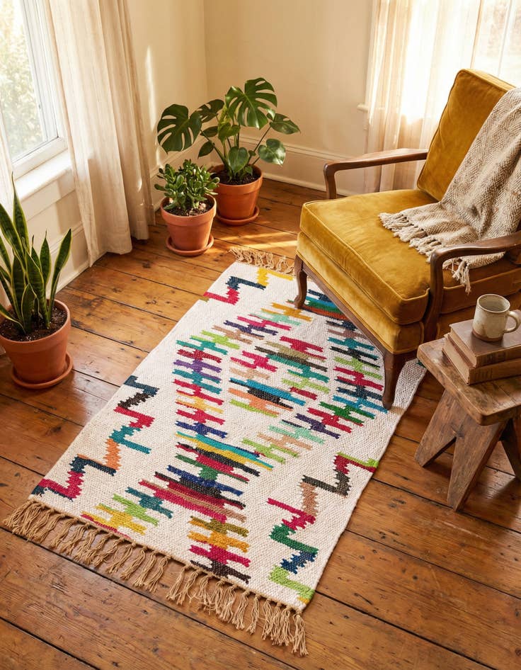 Detail image of 2' x 3' 1 Hand Woven Chindi Trellis Rug