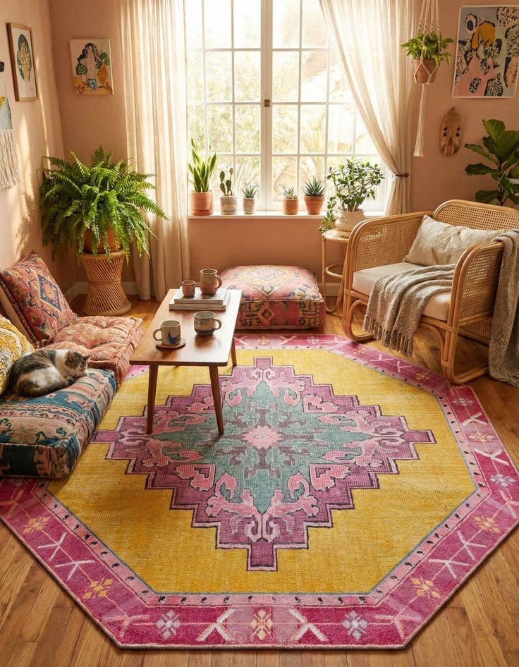 Detail image of 7' 6 x 7' 6 Washable Timeless Octagon Rug