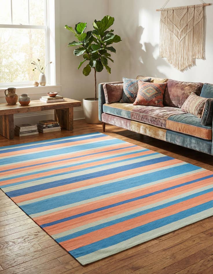 Detail image of 7' 10 x 10'  Hand Woven Flatweave Cotton Dhurrie Rug