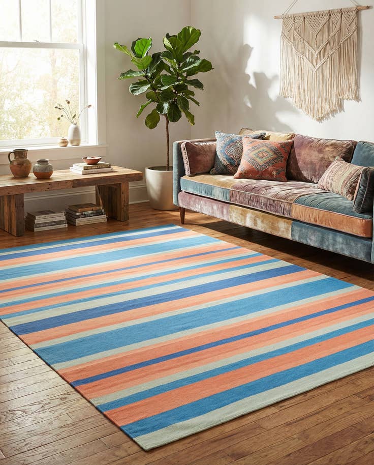 Detail image of 7' 10 x 10' Hand Woven Flatweave Cotton Dhurrie Rug